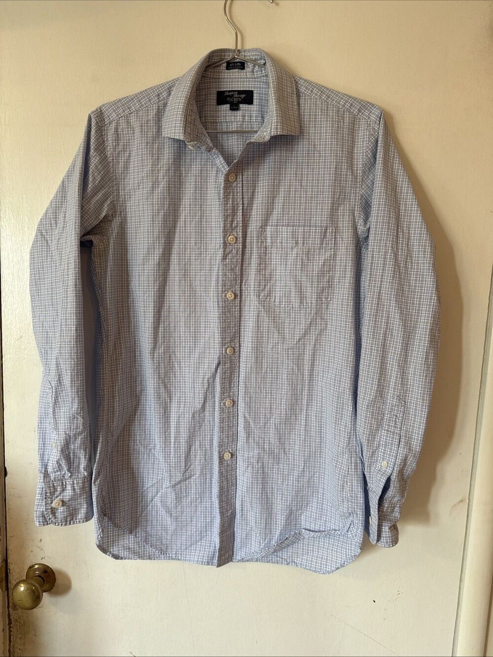 J Crew Thompson Shirting Dress Shirt Check/Plaid Blue/White Men's 14 1/2